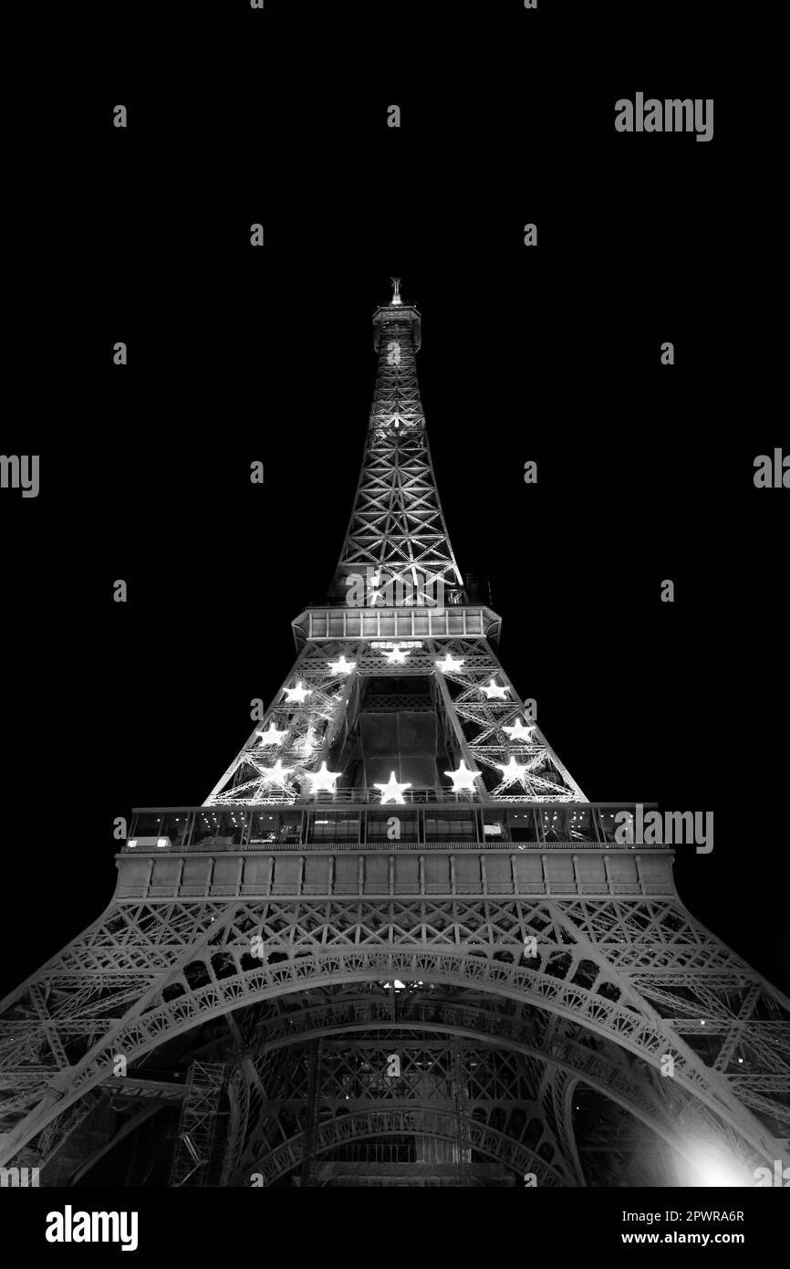 Paris, France JAN 19, 2022 The iconic Eiffel Tower illuminated at