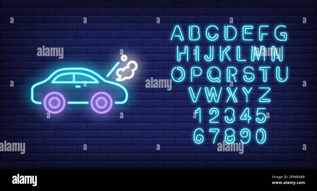Broken car neon sign Stock Vector