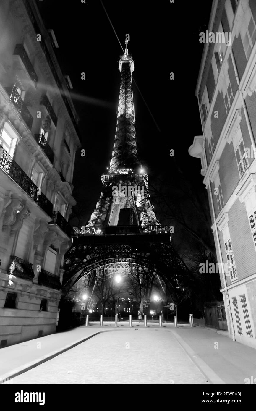 Paris, France JAN 19, 2022 The iconic Eiffel Tower illuminated at