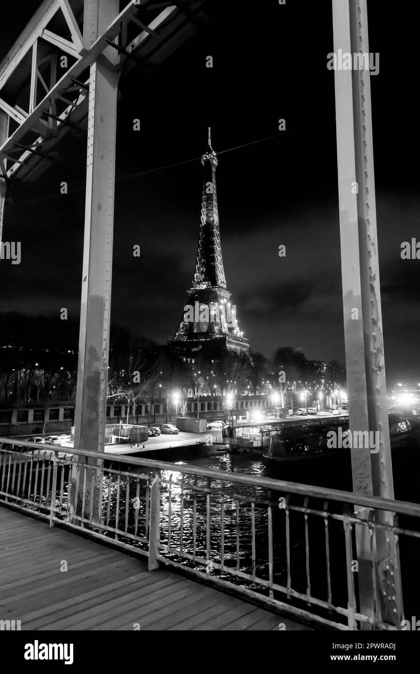 Paris, France JAN 19, 2022 The iconic Eiffel Tower illuminated at