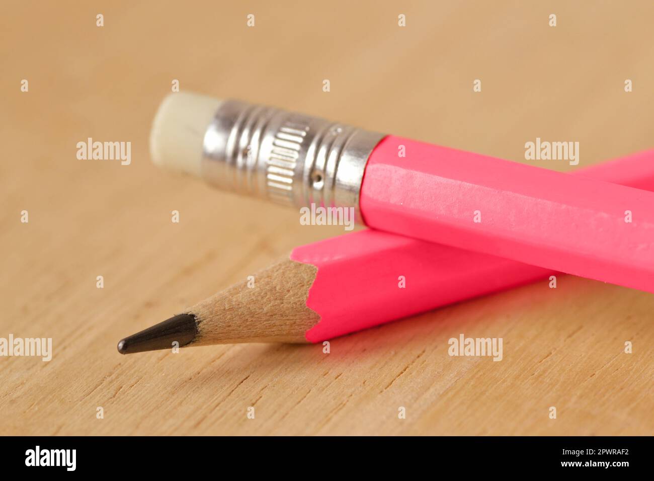 Close-up of pink pencil tip and eraser - Concept of women and creative thinking Stock Photo