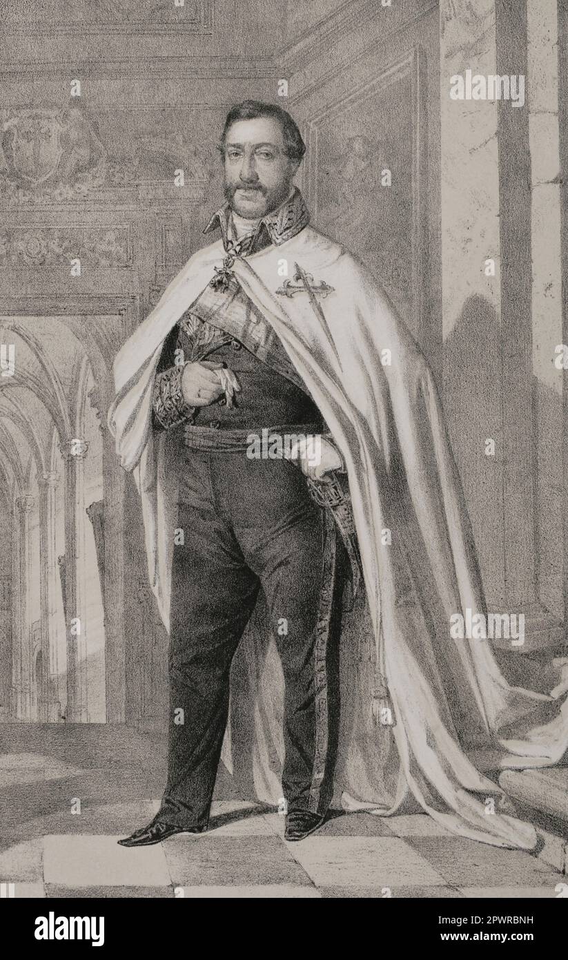 Francisco de Paula Antonio de Borbón (1794-1865). Infante of Spain. Son of Charles IV of Spain and Maria Luisa of Parma. Portrait. Drawing by B. Blanco. Lithography by J. Donón. 'Reyes Contemporáneos'. Volume I. Published in Madrid, 1855. Author: Julio Donón. Spanish artist active from 1840 to 1880. Bernardo Blanco (1828-1876). Spanish lithographer. Stock Photo