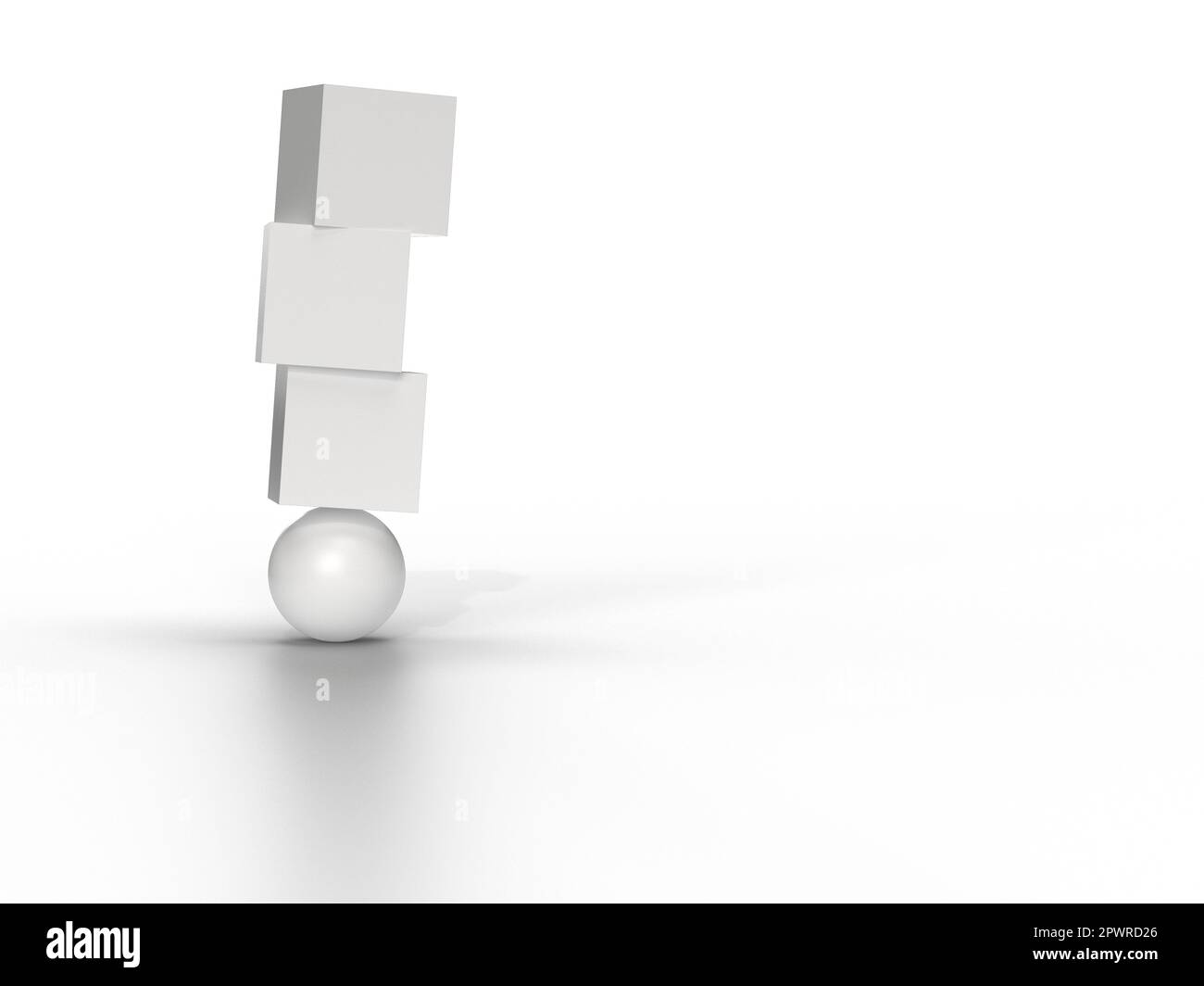 Three white boxes balancing on an orb Stock Photo