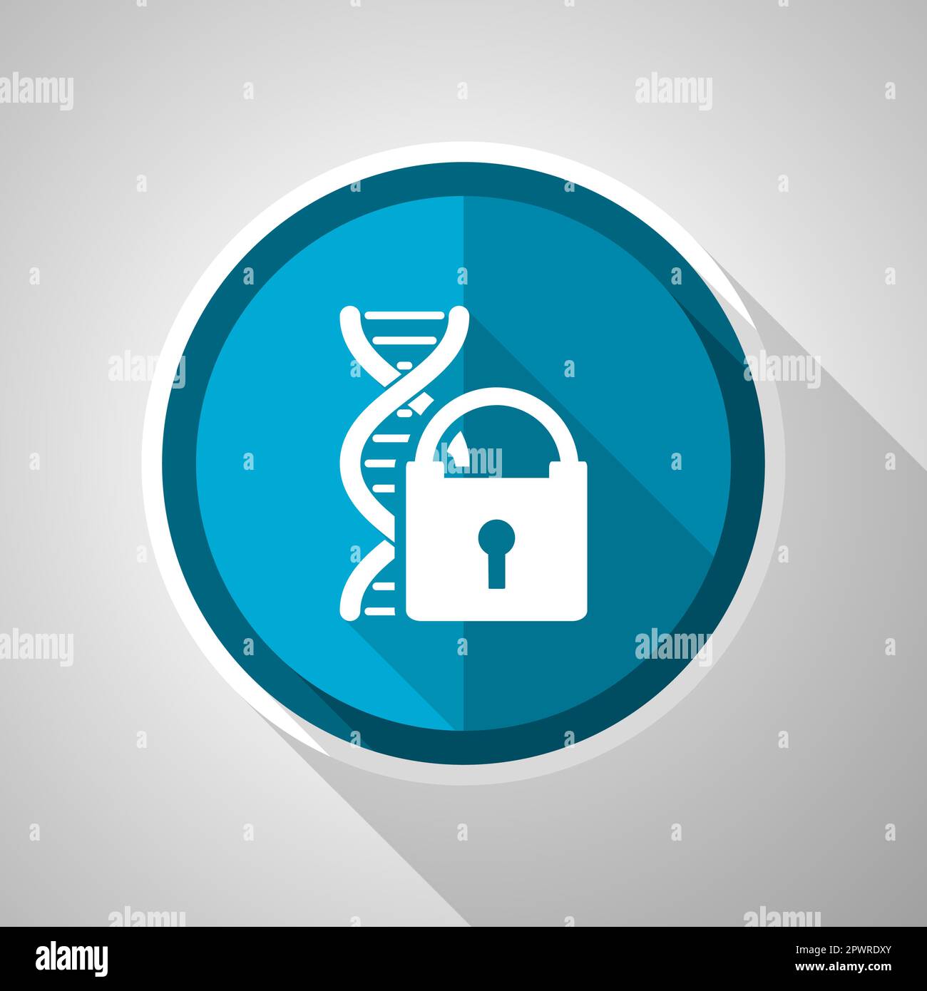 Dna code information security symbol, flat design vector blue icon with long shadow Stock Vector
