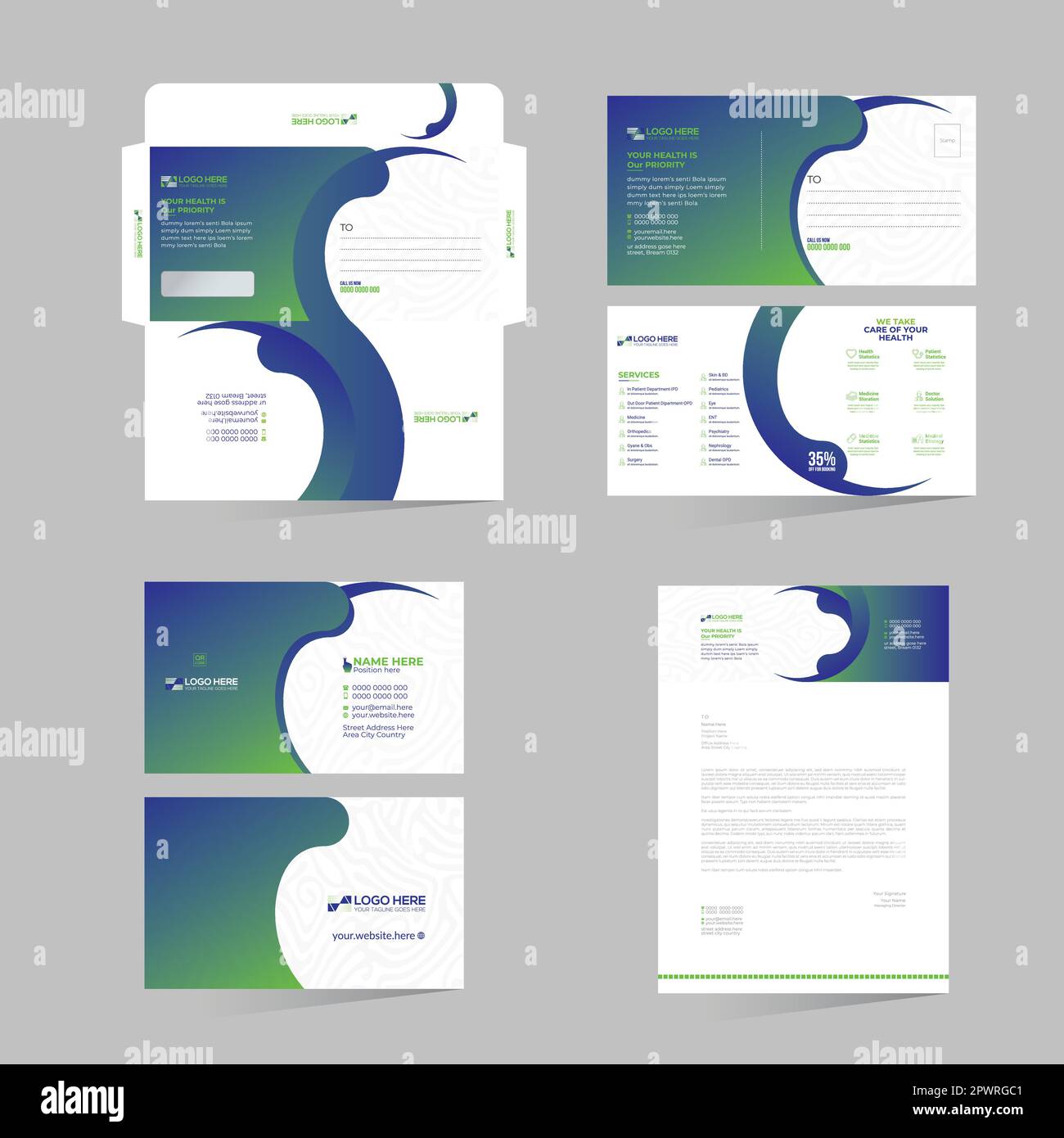 Stationary with Envelope Postcard Business card and Letterhead Stock ...