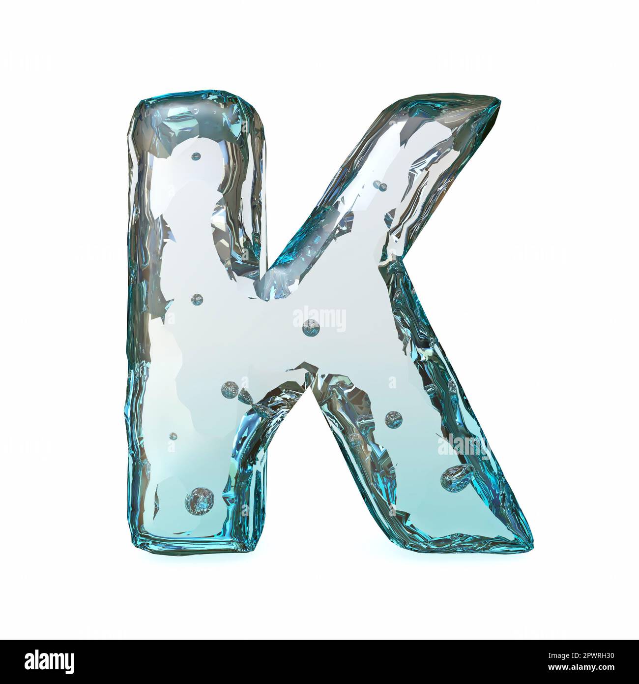 Blue ice font Letter K 3D rendering illustration isolated on white background Stock Photo