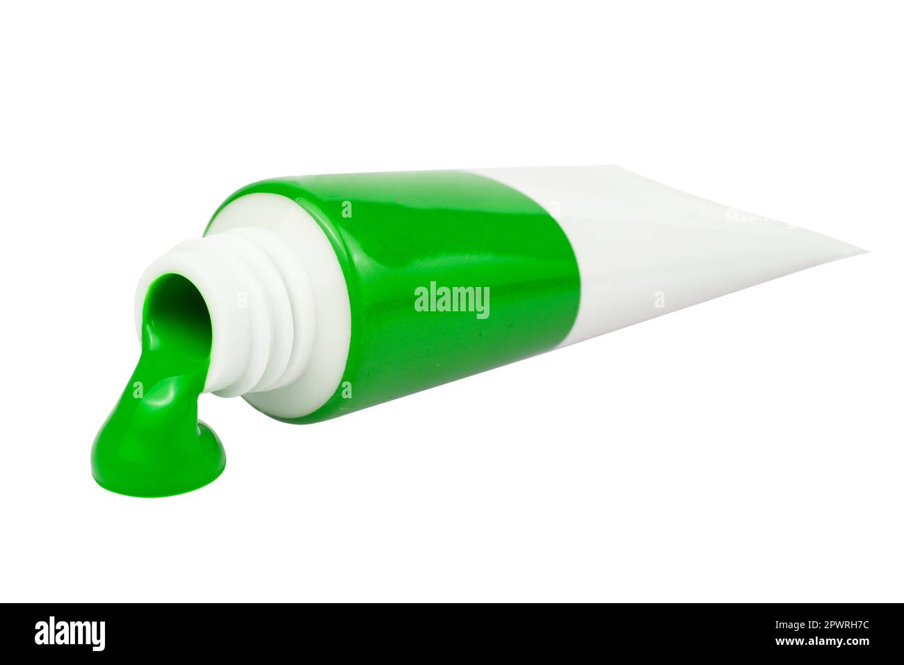 Acrylic green paint tubes with smears, isolated on a white background