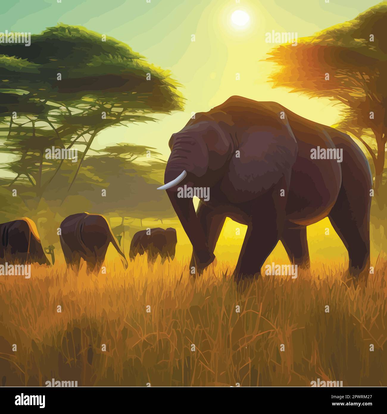 Wild Africa. Far Horizon landscape. Scene with sand and plants