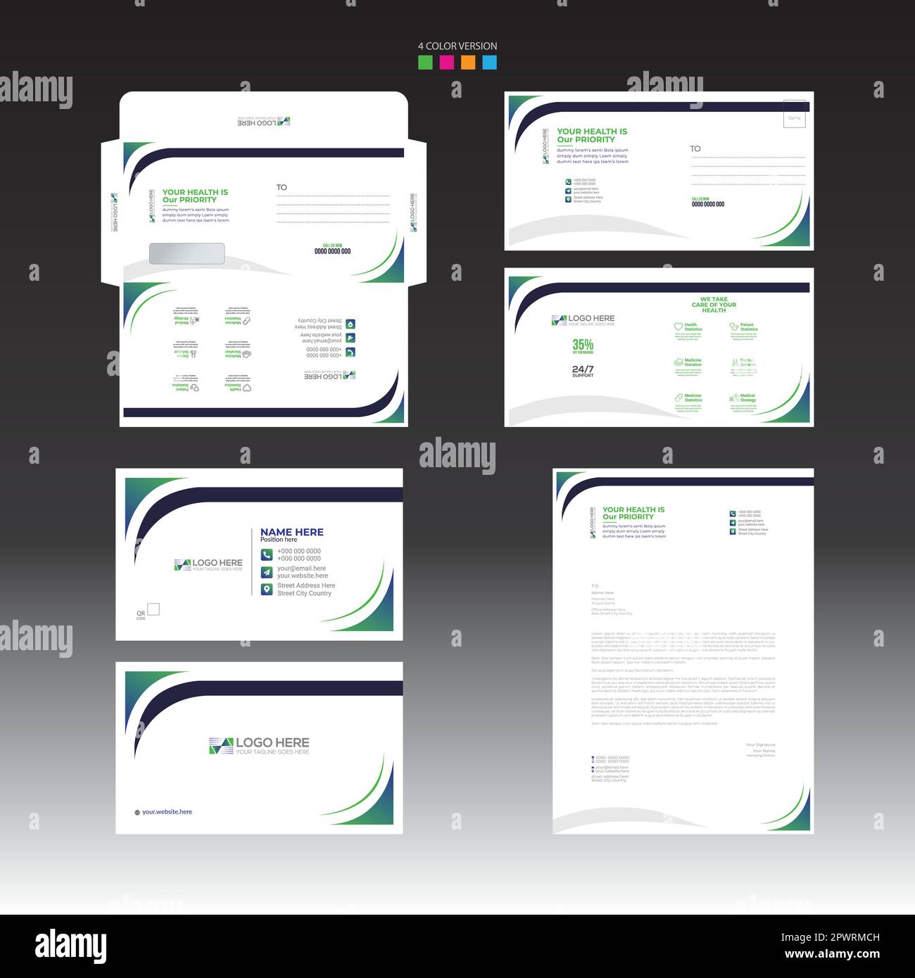 Stationary with Envelope Postcard Business card and Letterhead Stock ...