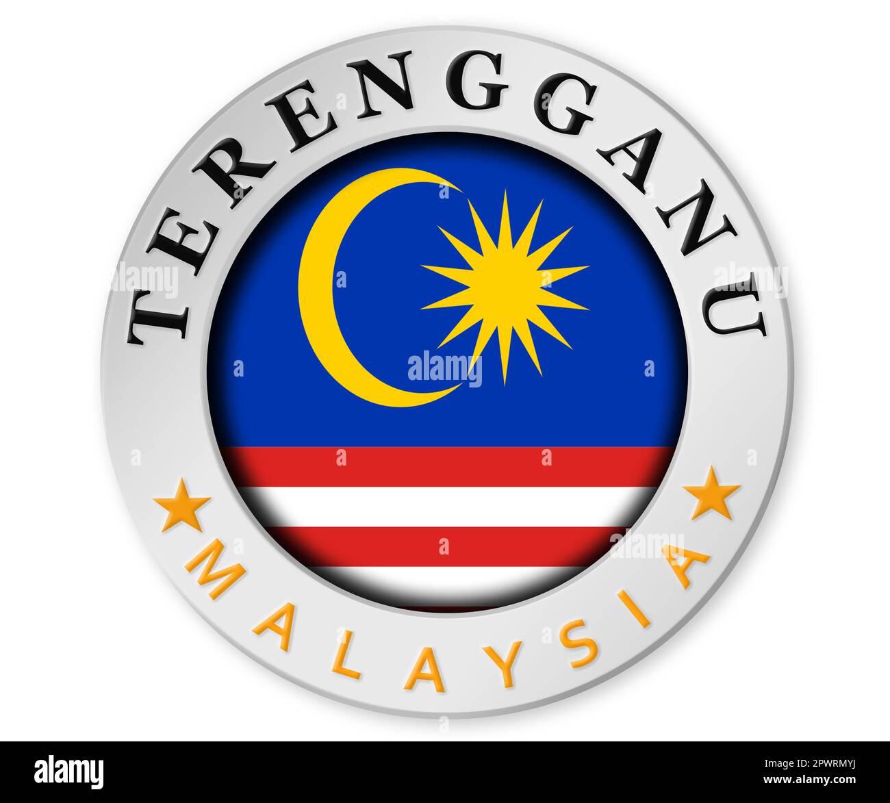 Silver badge with Terengganu and Malaysia flag, 3d rendering Stock Photo