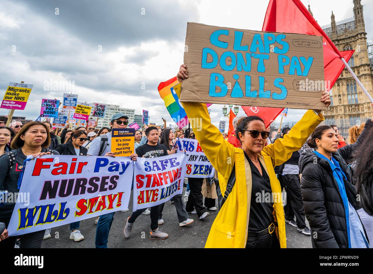 London, UK. 1st May, 2023. A picket line of Nurses outside the St