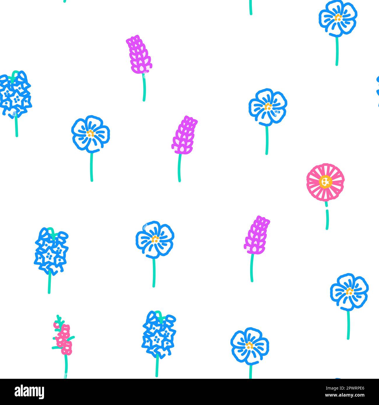 flower spring floral nature vector seamless pattern thin line ...
