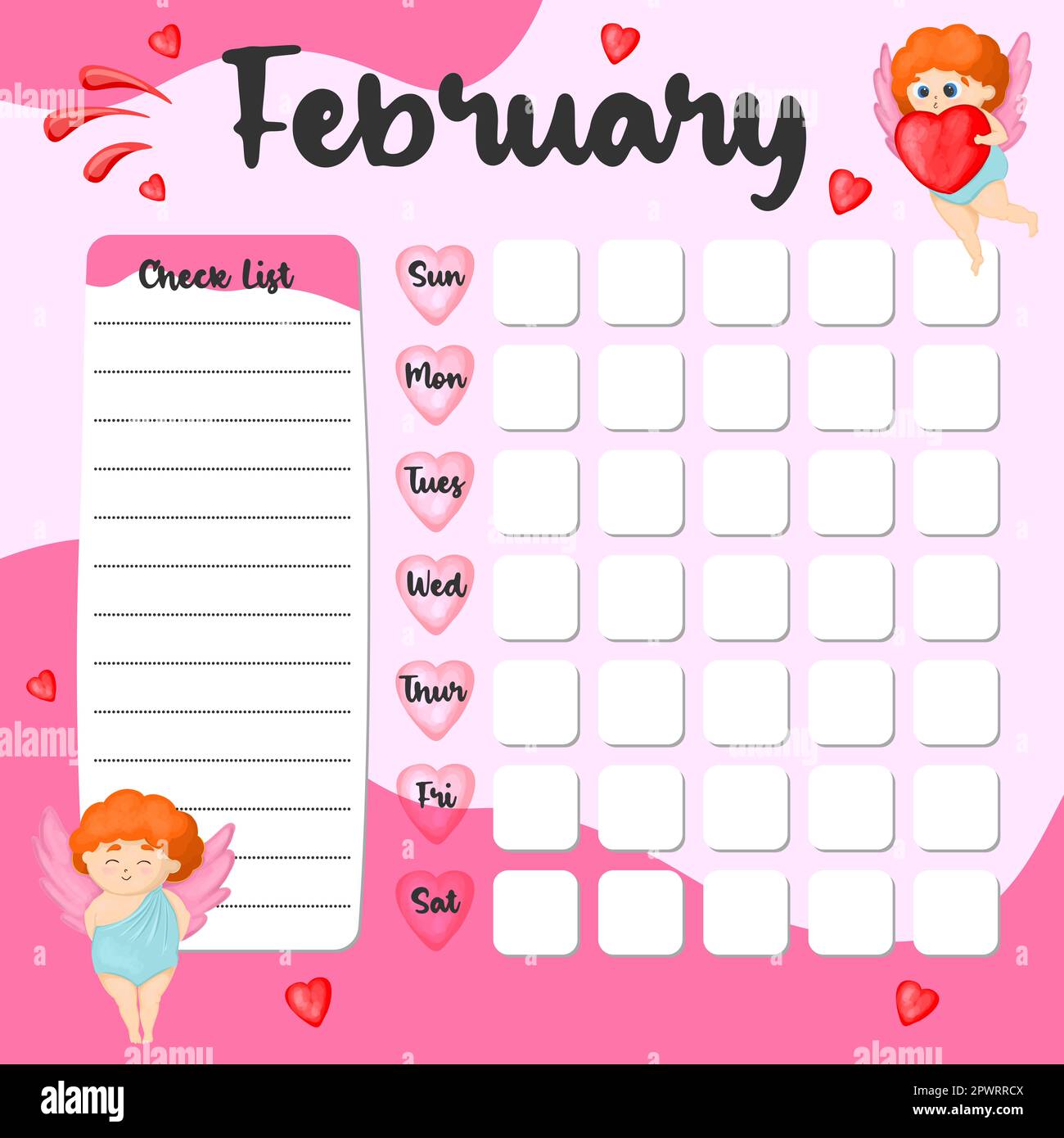 February monthly planner, weekly planner, habit tracker template and