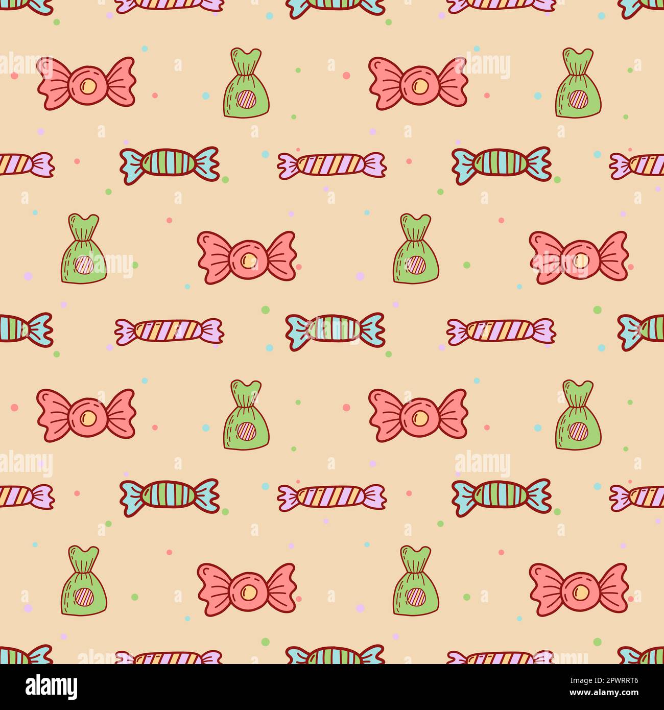 Hand drawn candies seamless pattern. Flat vector illustration Stock ...