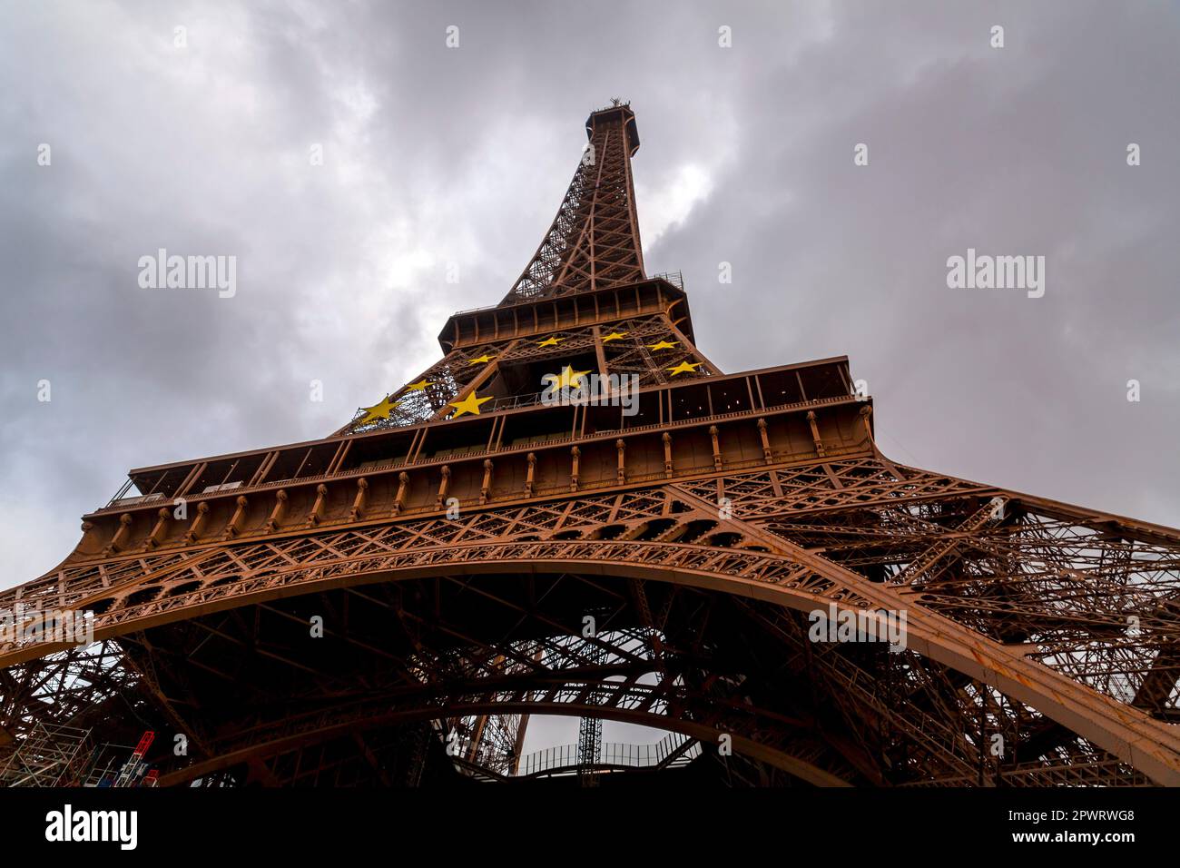 Detail from the iconic Eiffel Tower, wroughtiron lattice tower