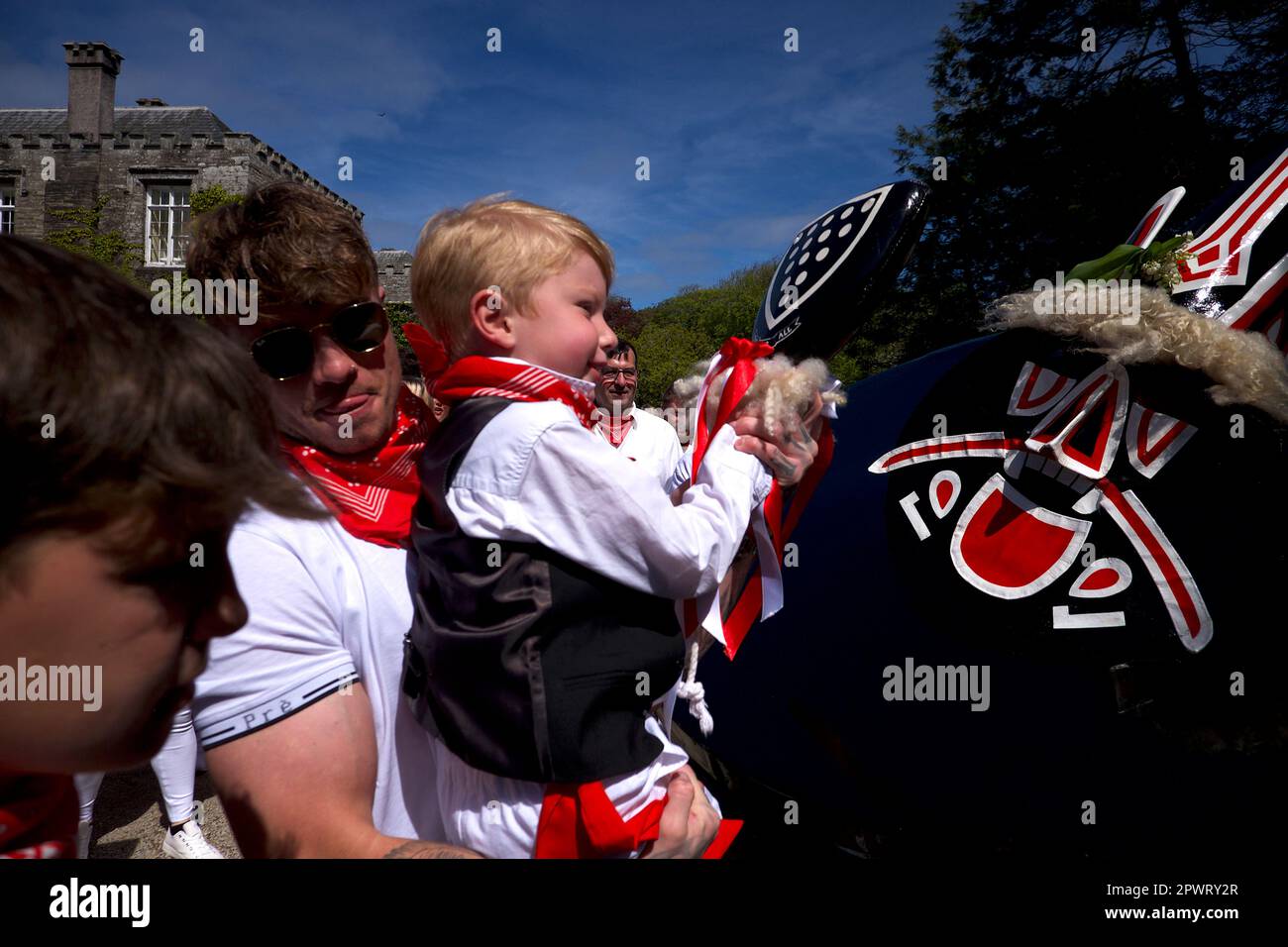 Padstow Cornwall UK 05 01 2023 Obby Oss festival or Hobby Horse Stock