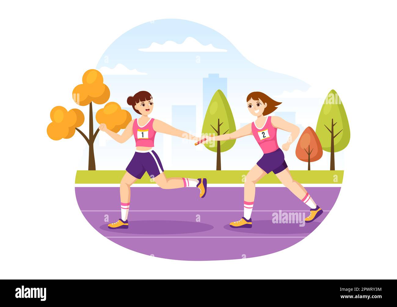 Relay Race Illustration by Passing the Baton to Teammates Until