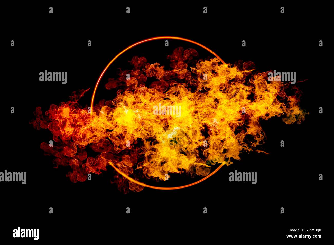orange flame circle frame on black background Stock Photo - Alamy
