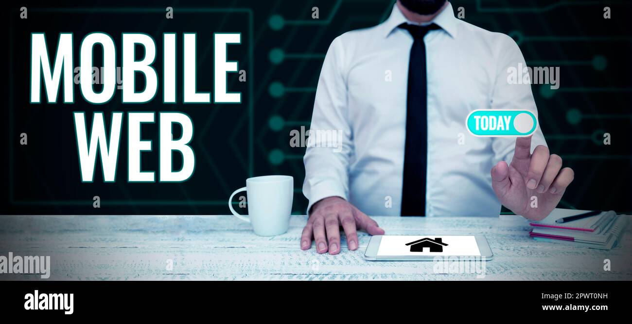 Hand writing sign Mobile Web, Concept meaning browser-based internet services accessed from handheld mobile Stock Photo