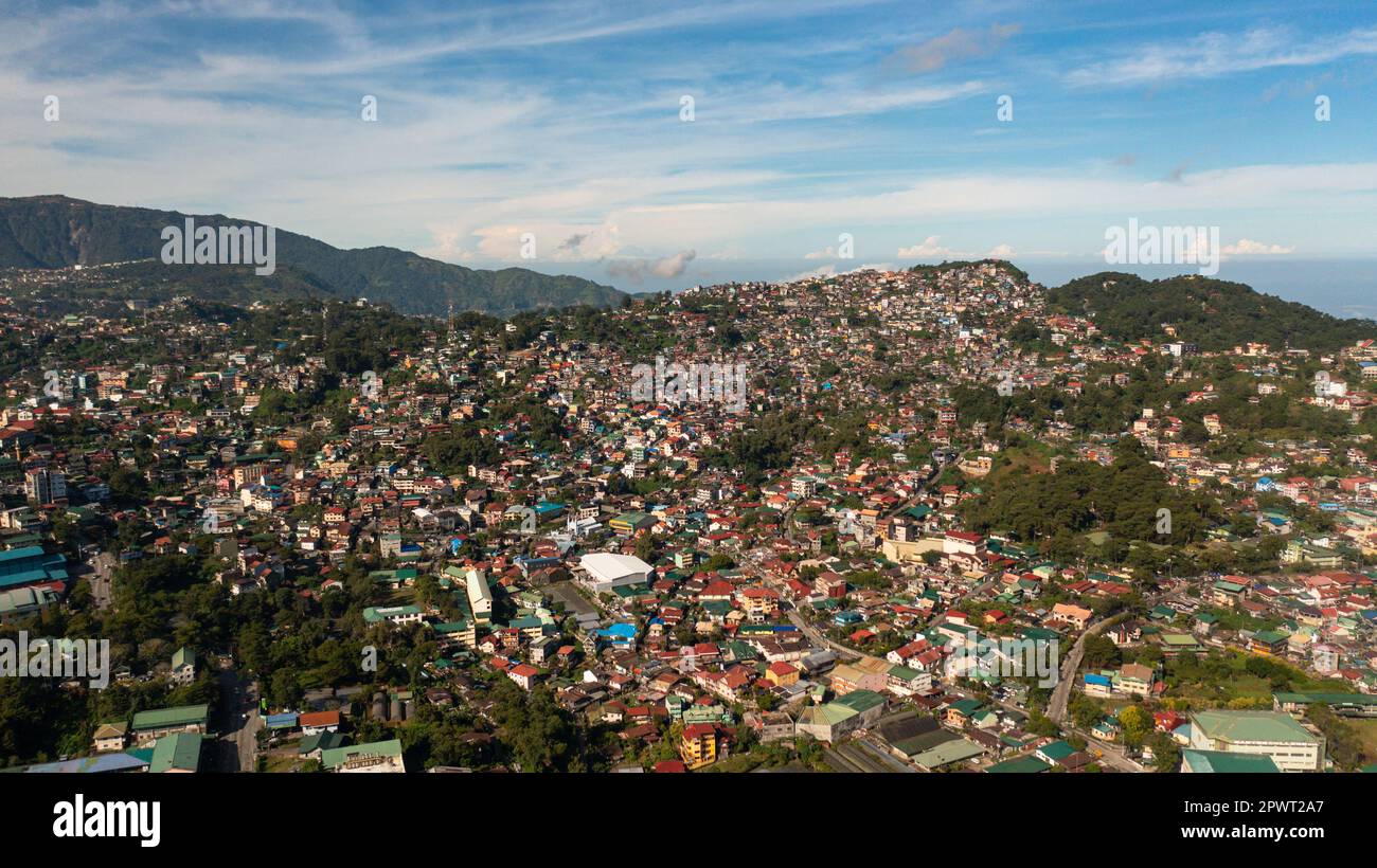 Aerial view of city of Baguio is located in the mountains. Philippines
