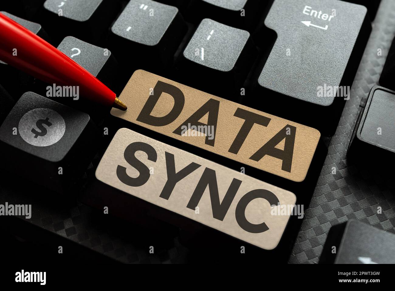 Conceptual caption Data Sync, Conceptual photo data that is continuously generated by different sources Stock Photo