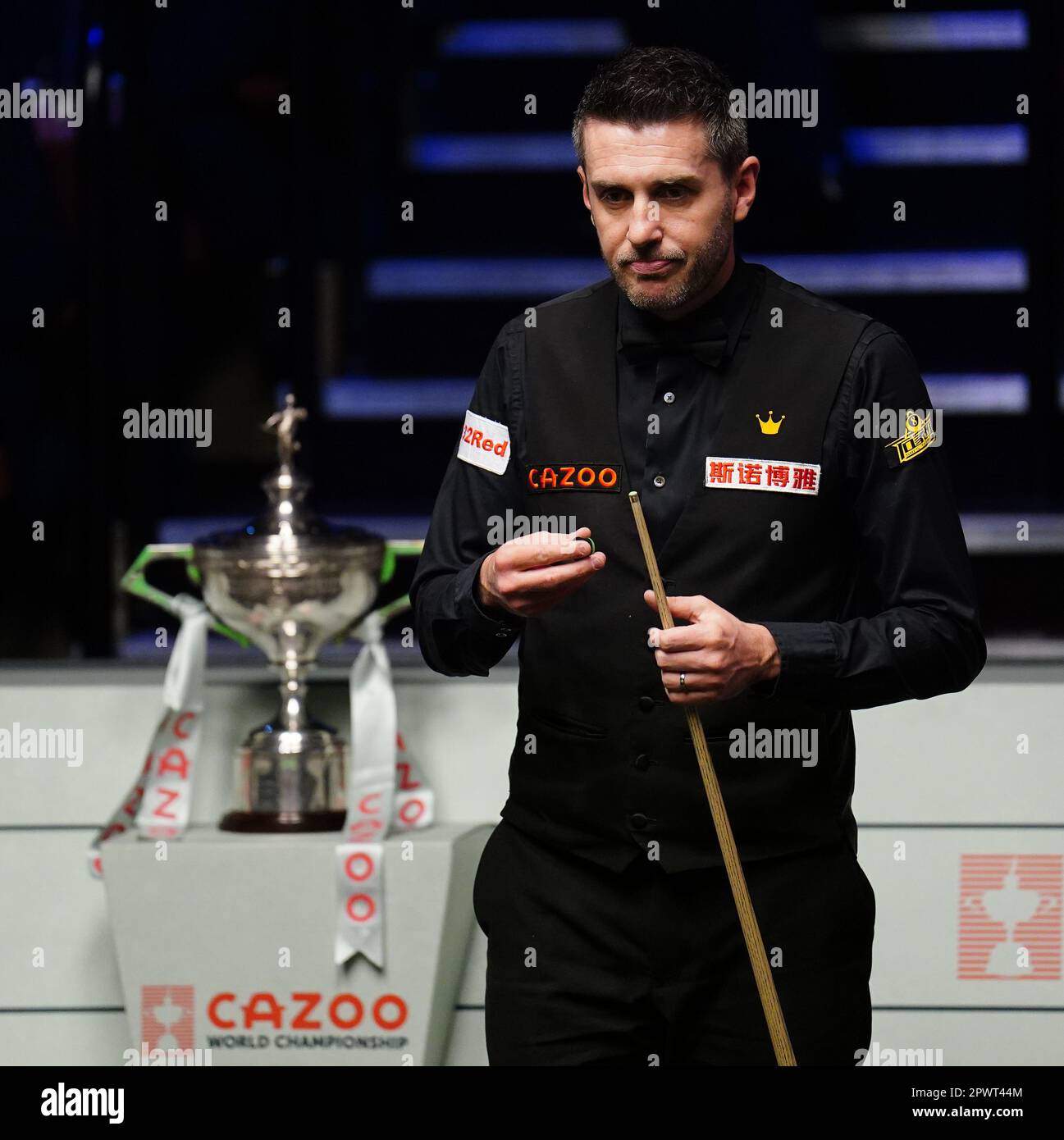 Mark Selby in action against Luca Brecel (not pictured) during the final on day seventeen of the Cazoo World Snooker Championship at the Crucible Theatre, Sheffield