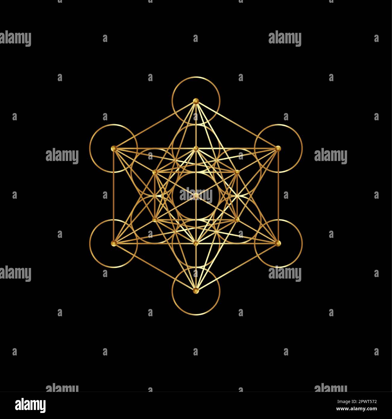 Gold Metatrons Cube, Flower of Life. Sacred geometry, golden graphic