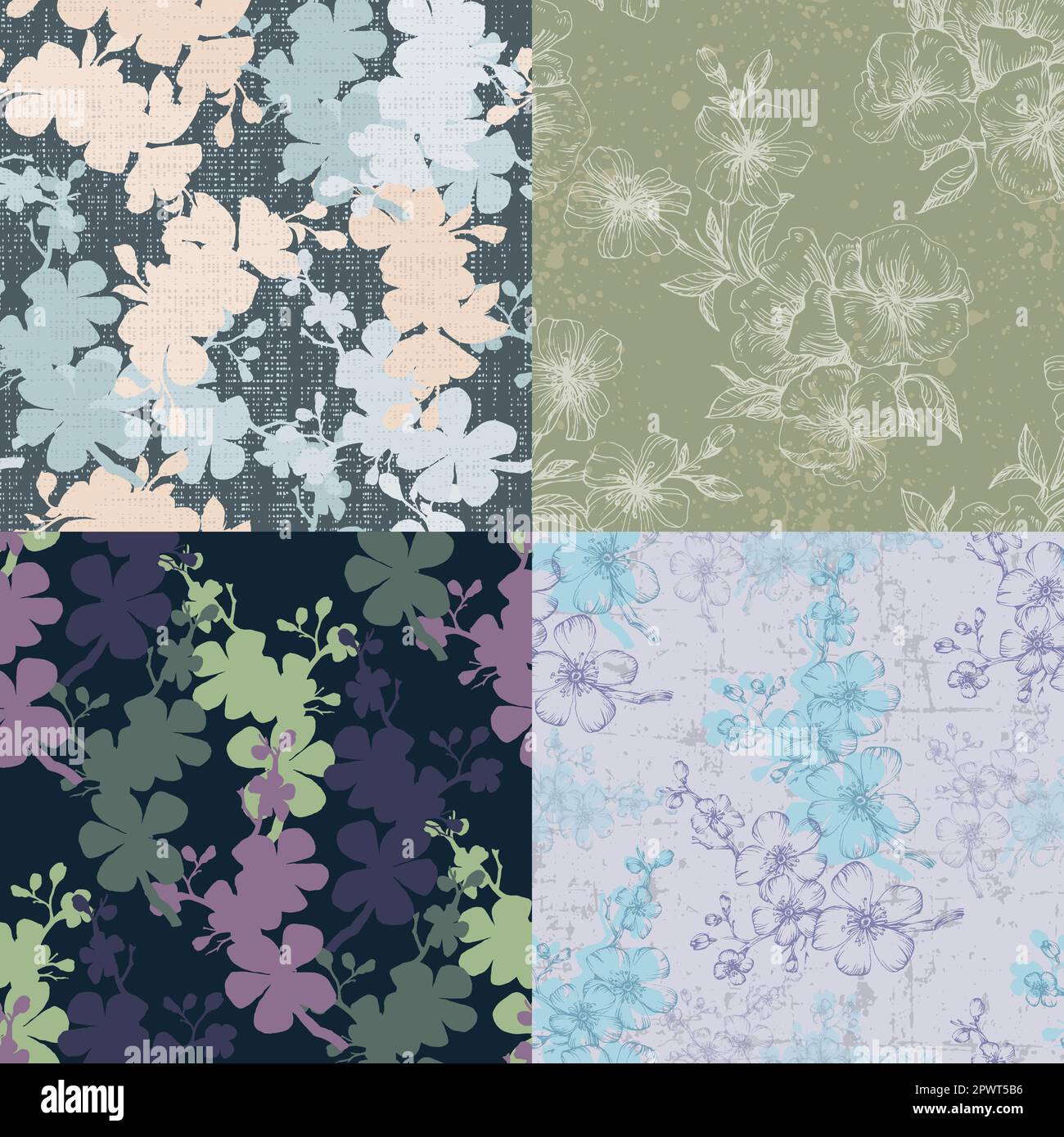 Seamless pattern with cherry tree blossom. Vintage hand drawn vector ...