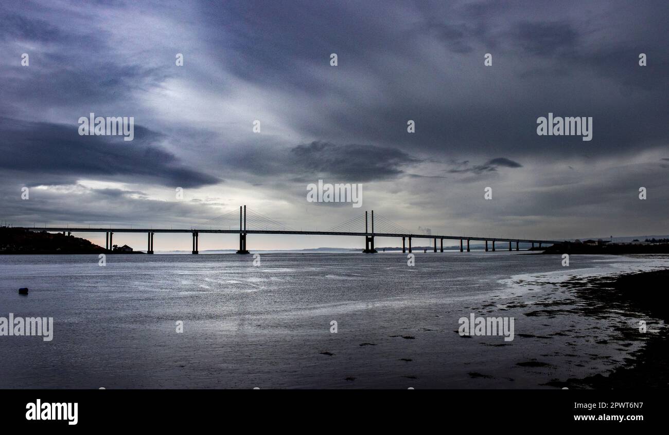 Inverness Scotland rain over the Kessock Bridge and  the Beauly Firth Stock Photo