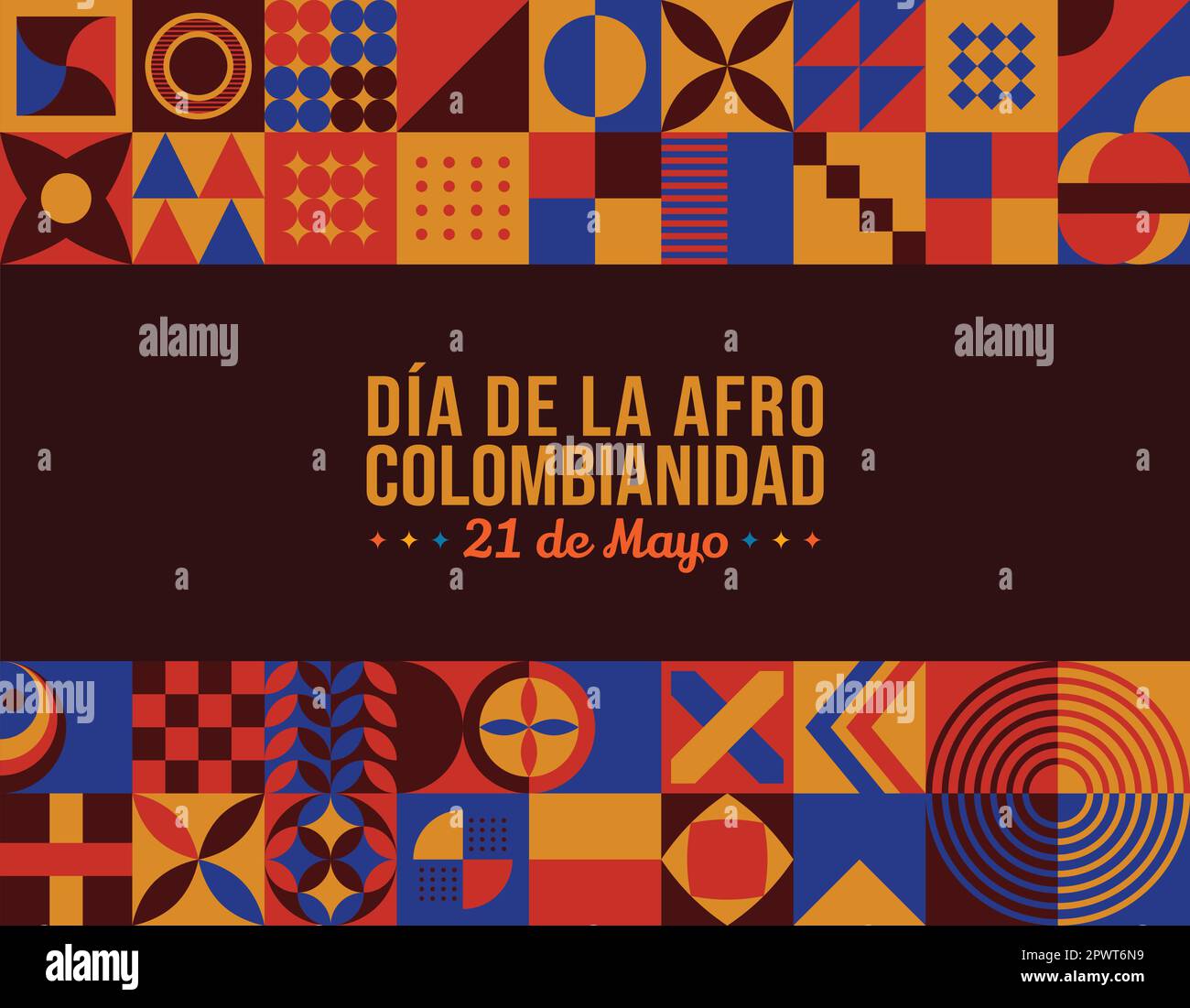 Dia de la Afrocolombianidad Abstract Background vector illustration. May 21 Afro-Colombian Day annual commemoration Colombia. Horizontal Neo Geometric Stock Vector