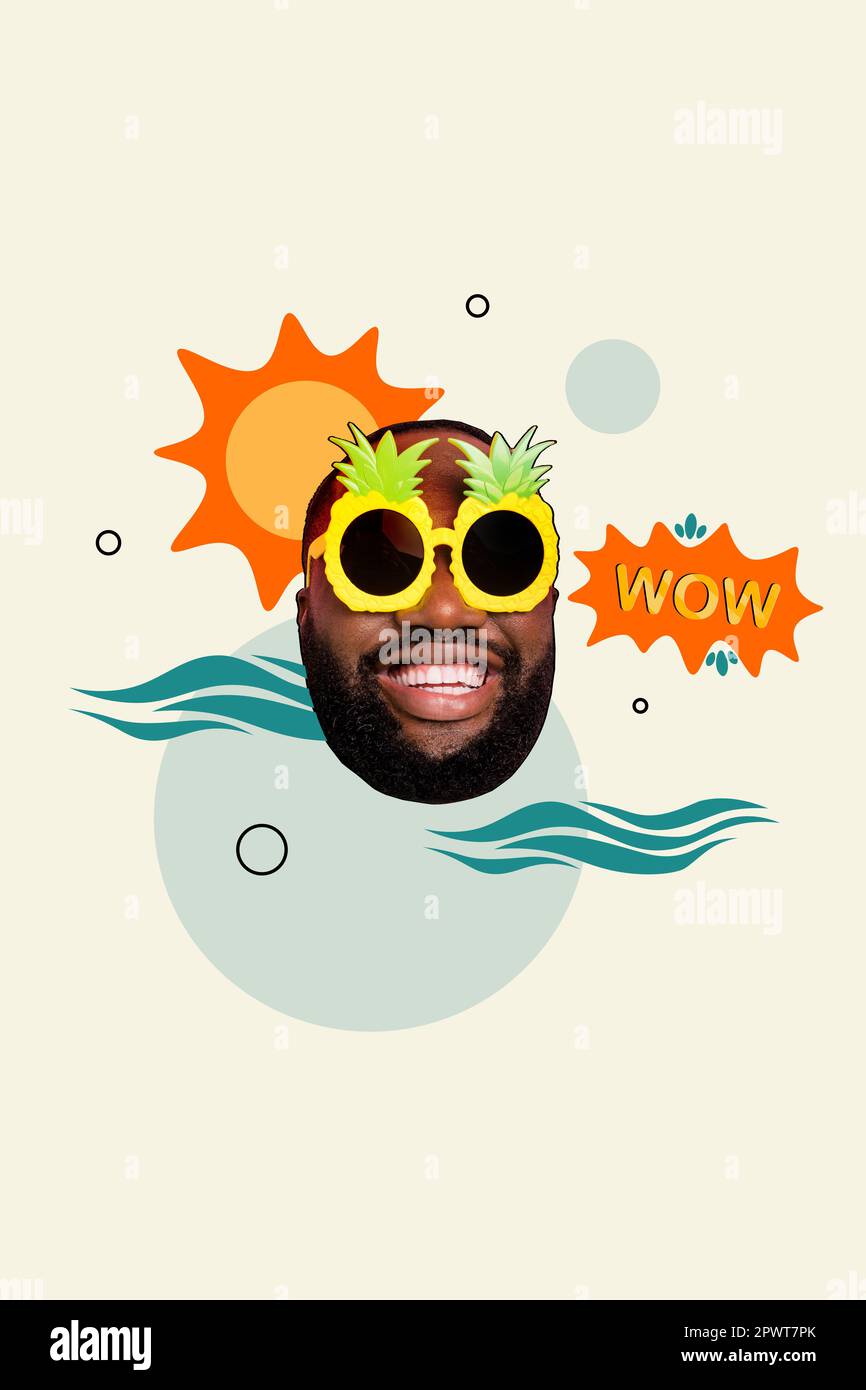 Vertical collage photo of head portrait man smiling wear pineapple