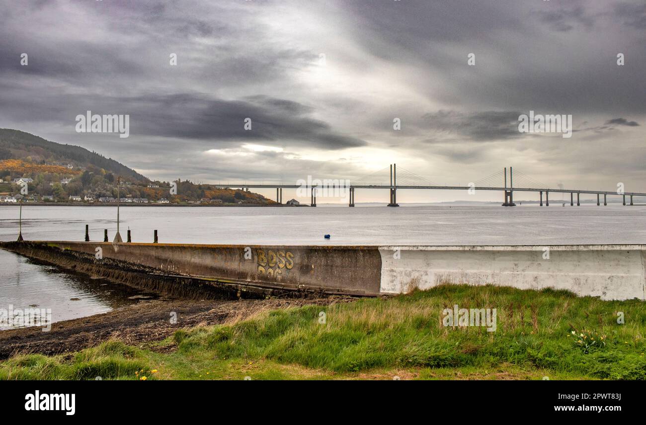 Inverness Scotland the Kessock Bridge and old ferry slipway on the Beauly Firth Stock Photo