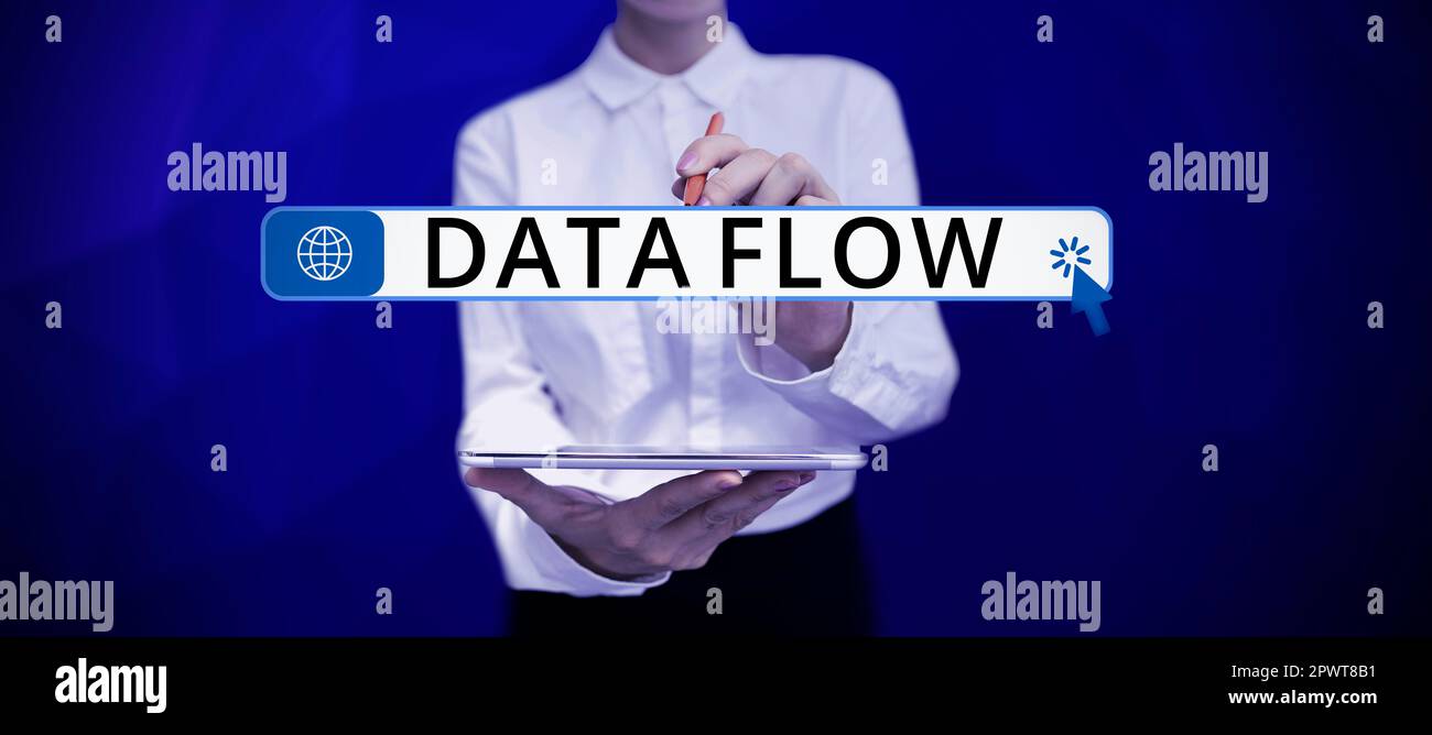 Conceptual caption Data Flow, Word Written on the movement of data through a system comprised of software Stock Photo