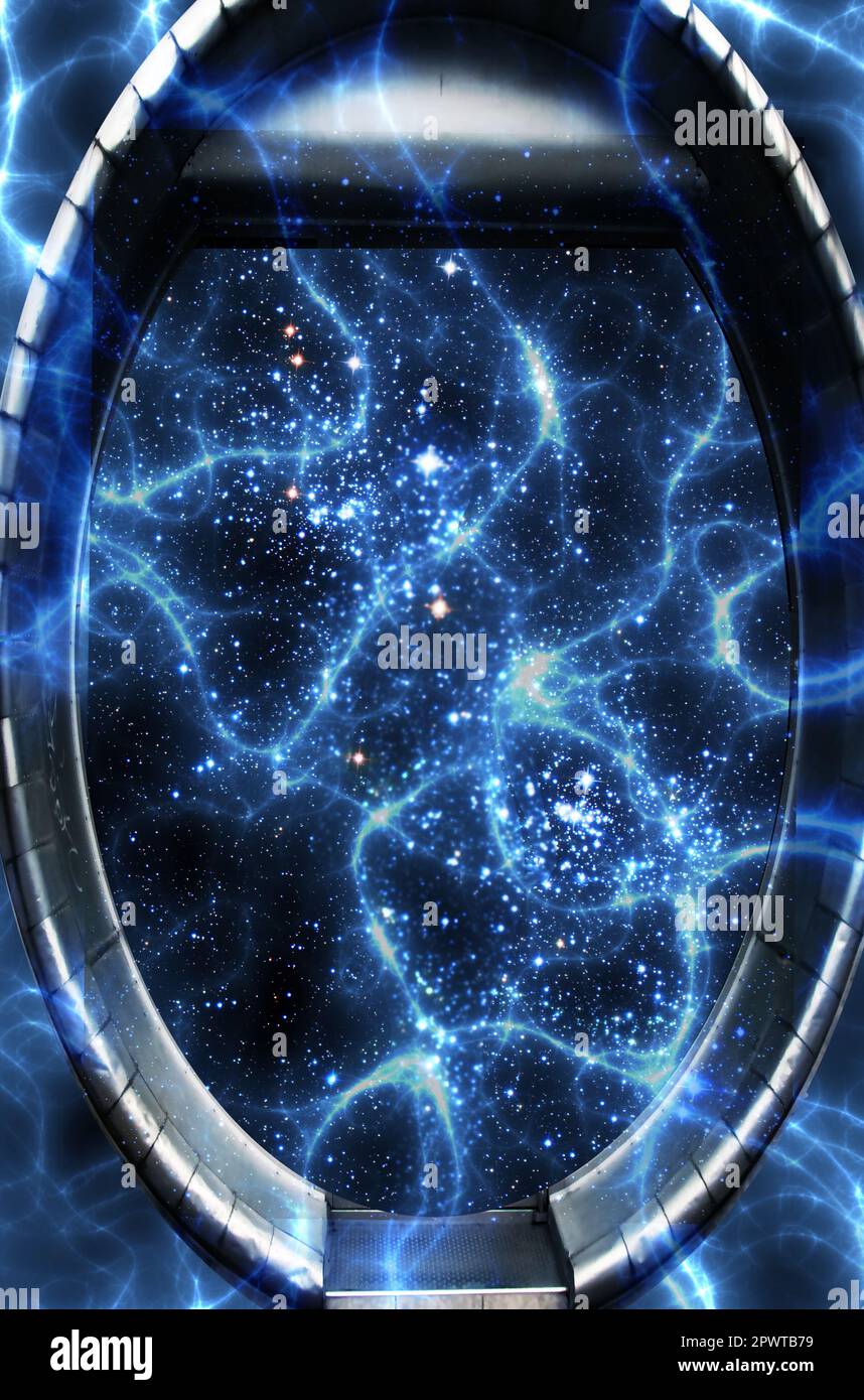 science fiction portal with energy and stars inside it Stock Photo
