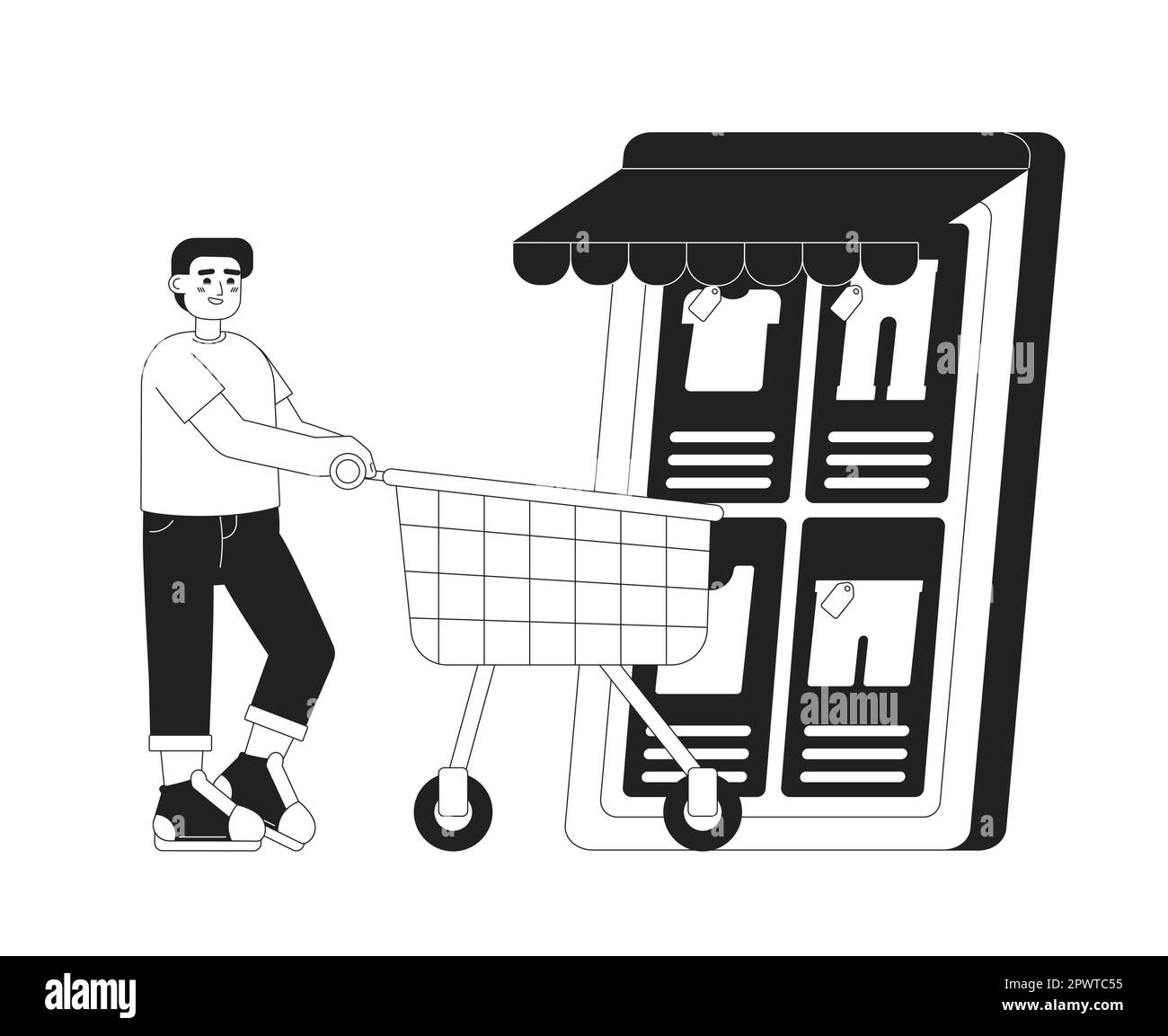 Online clothing store monochrome concept vector spot illustration Stock