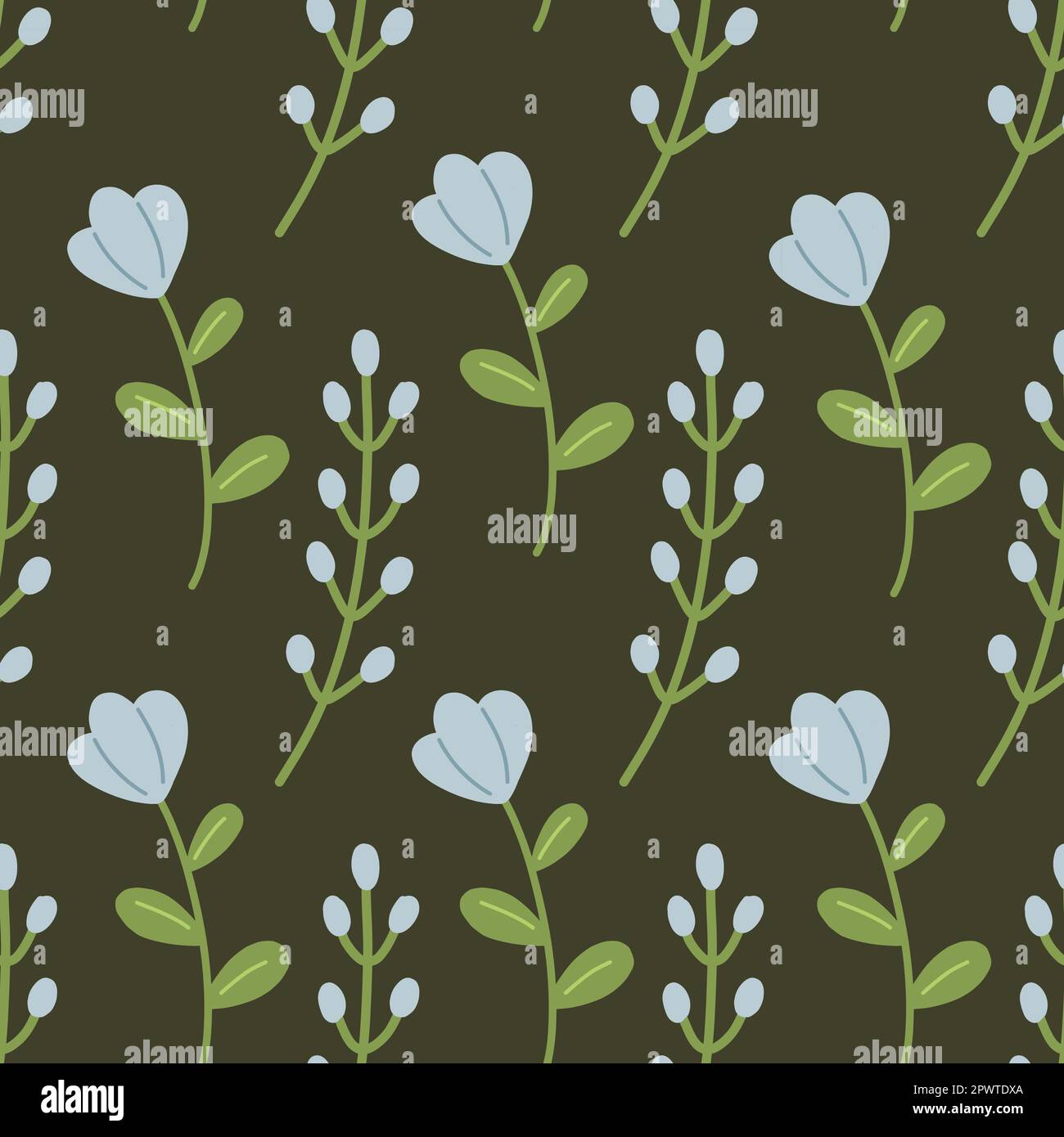 Seamless pattern with blue flowers on a dark background vector Stock ...