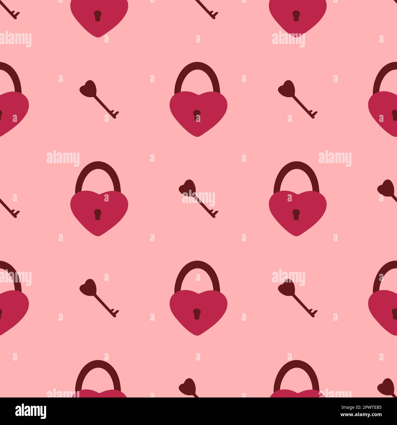 Lock with key seamless pattern. Romantic background with key from the