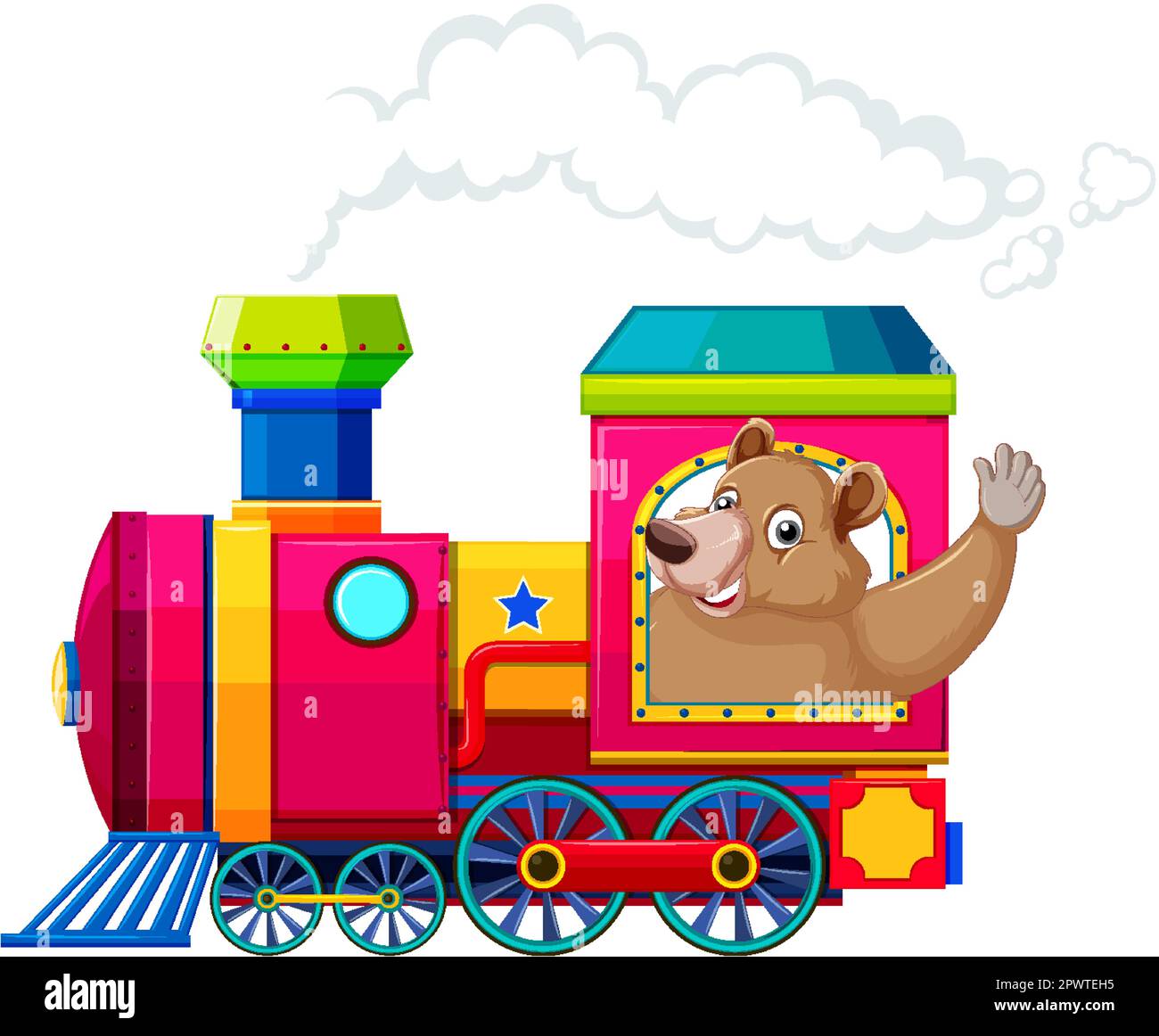 A bear on train in cartoon style illustration Stock Vector