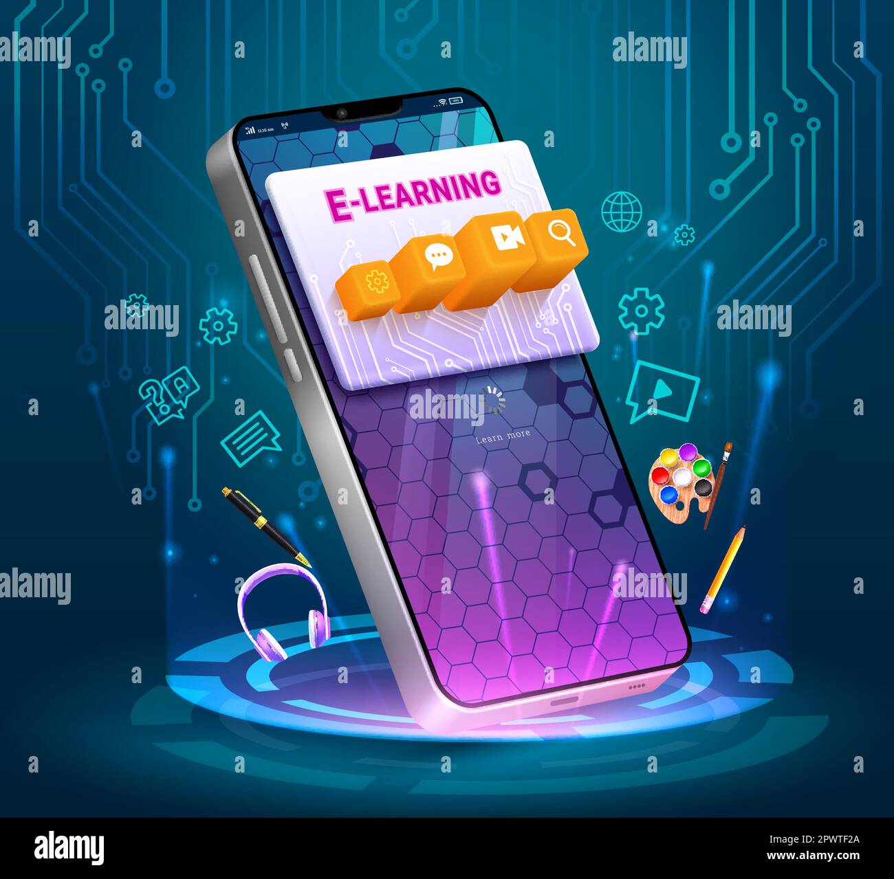 Elearning school vector design. School mobile phone technology