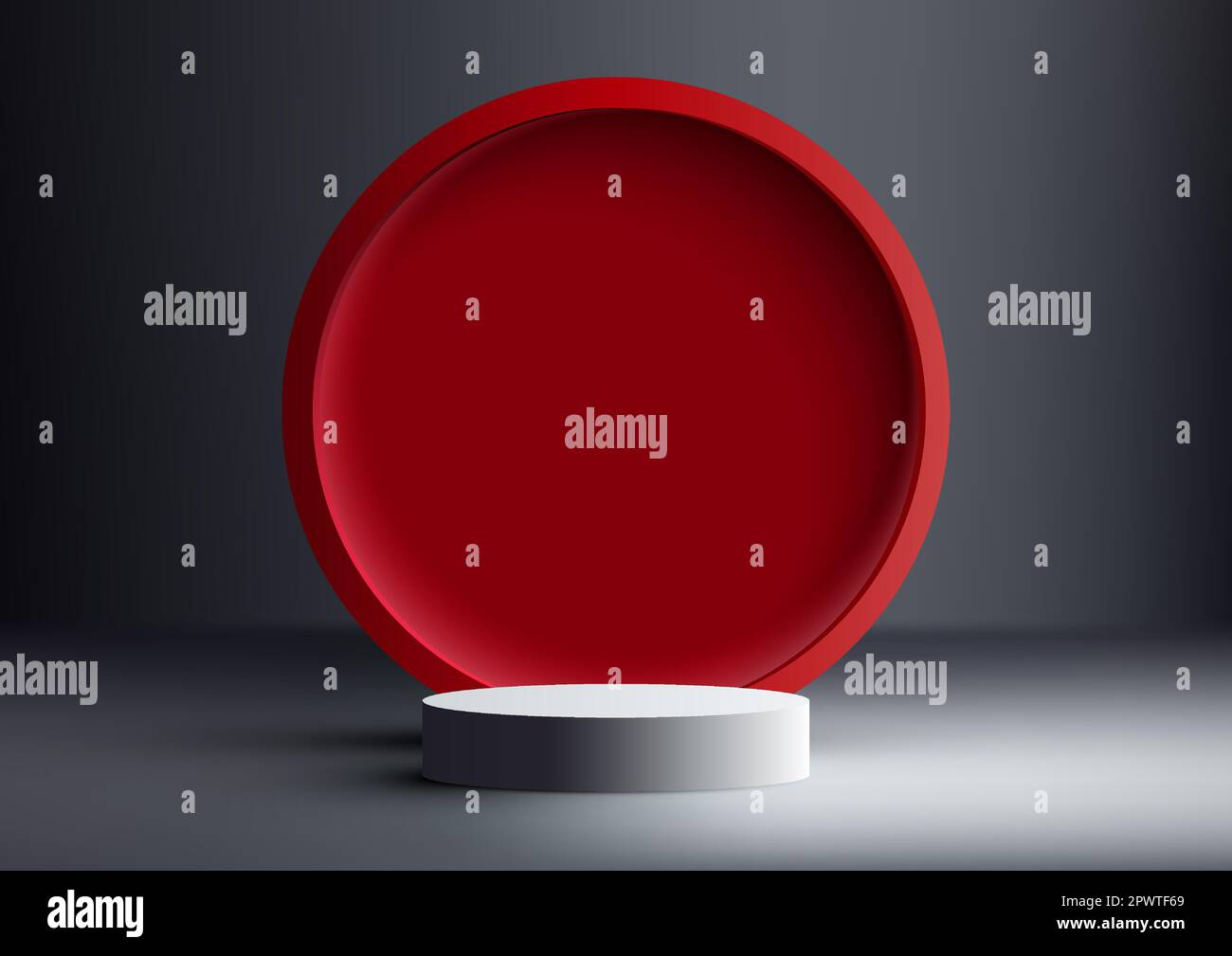 3D realistic modern style empty white podium stand with red circle ...
