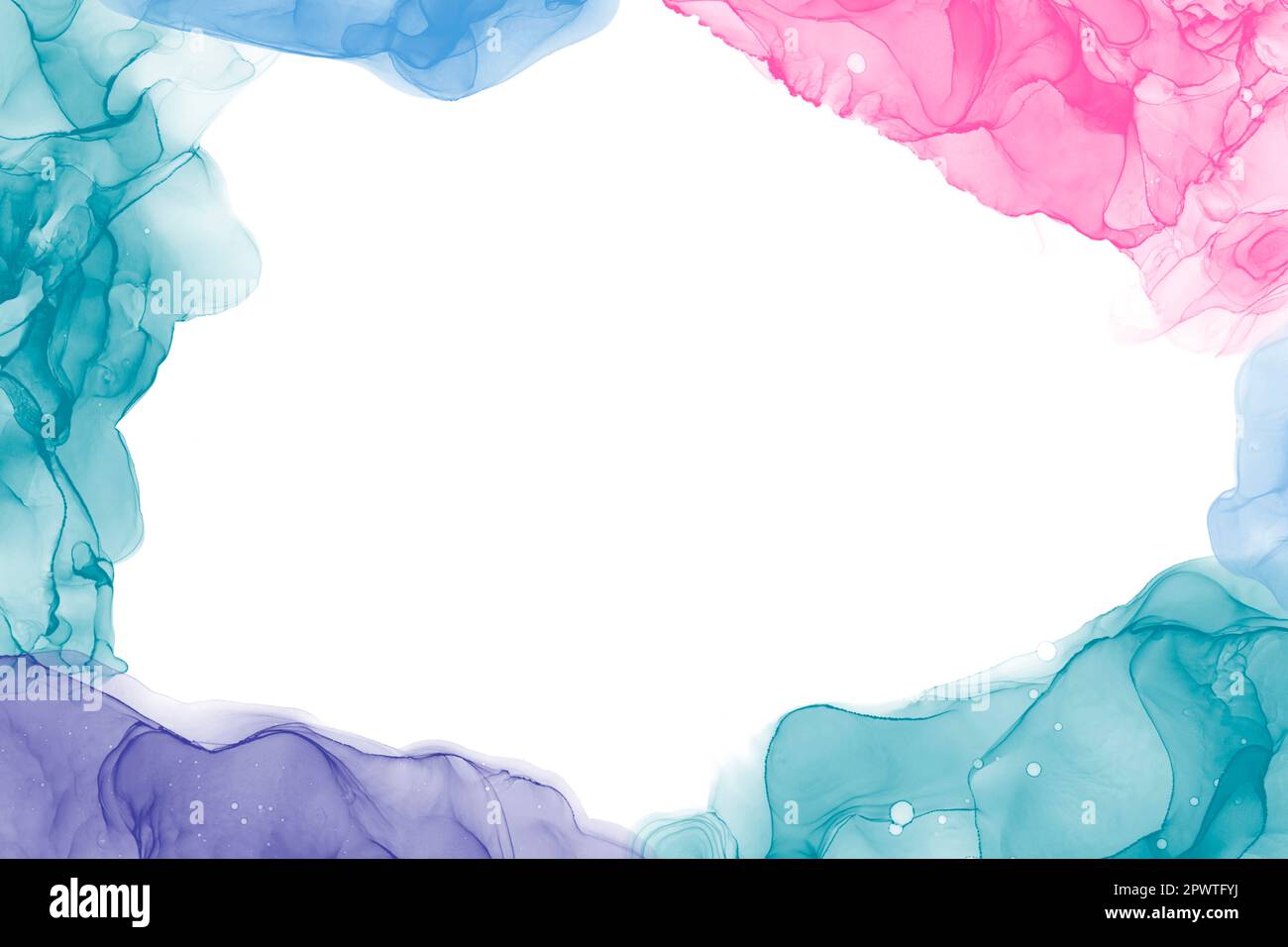 Alcohol ink art abstract colorful template. Green, blue and pink wave ...