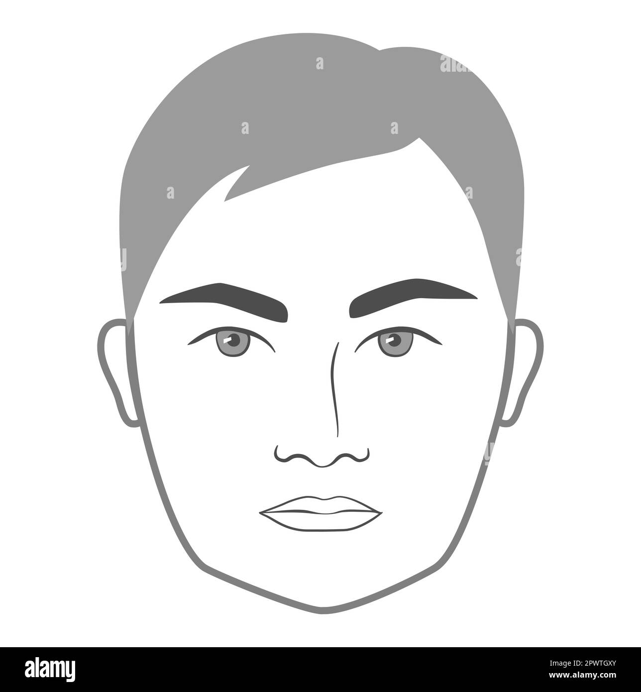 Beardless Beard style men in clean shaven face illustration Facial hair mustache. Vector grey black portrait male Fashion template flat set. Stylish hairstyle isolated outline on white background. Stock Vector