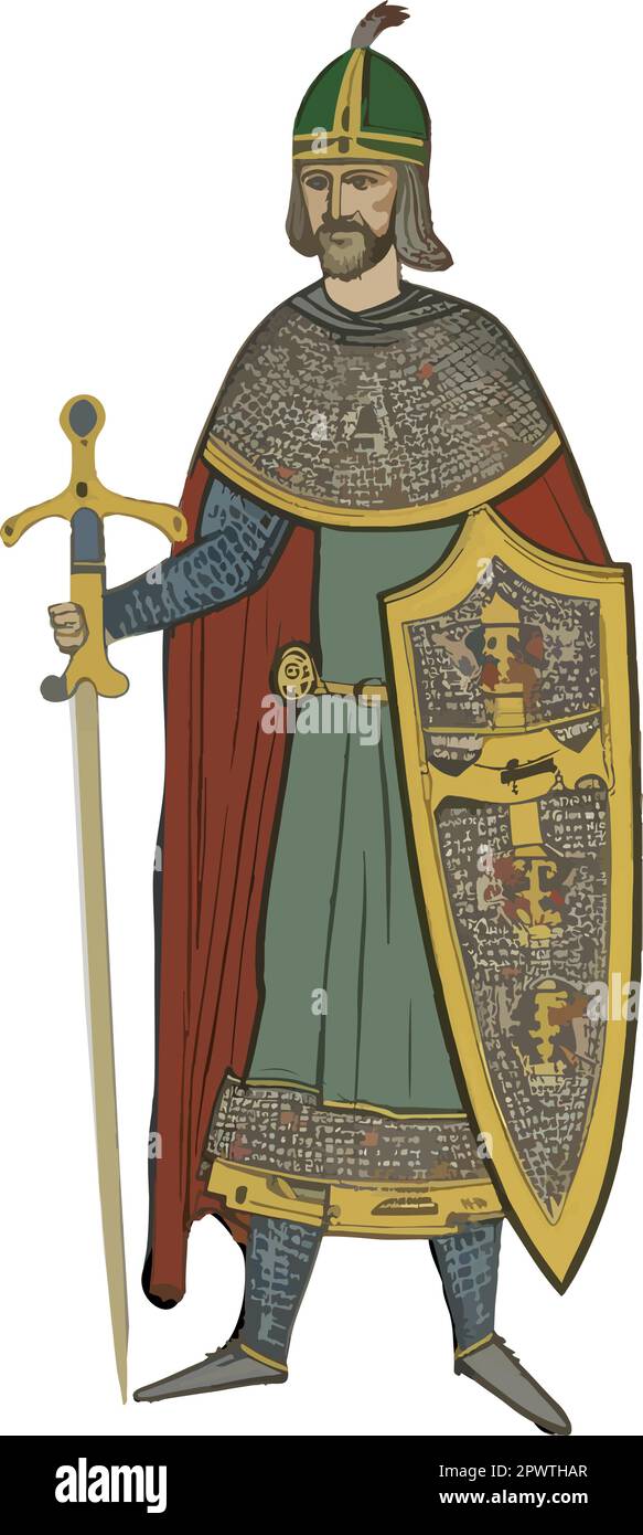 Vector of a medieval Norman knight with sword and shield Stock Vector