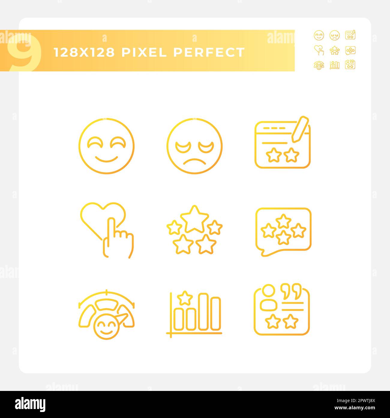Customer reaction on content pixel perfect gradient linear vector icons set Stock Vector