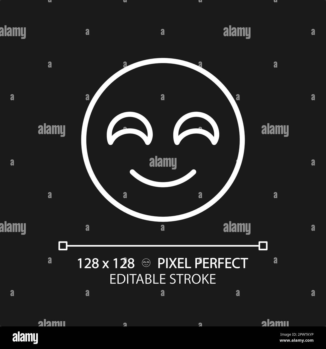 Smiling emoji pixel perfect white linear icon for dark theme Stock ...