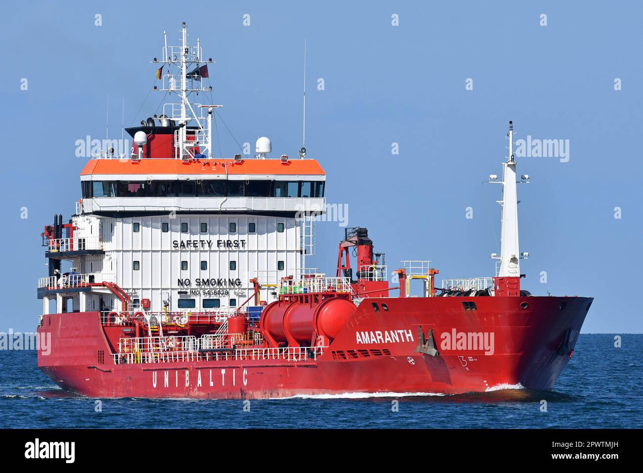 Unibaltic's Tanker AMARANTH at the Kiel Fjord Stock Photo