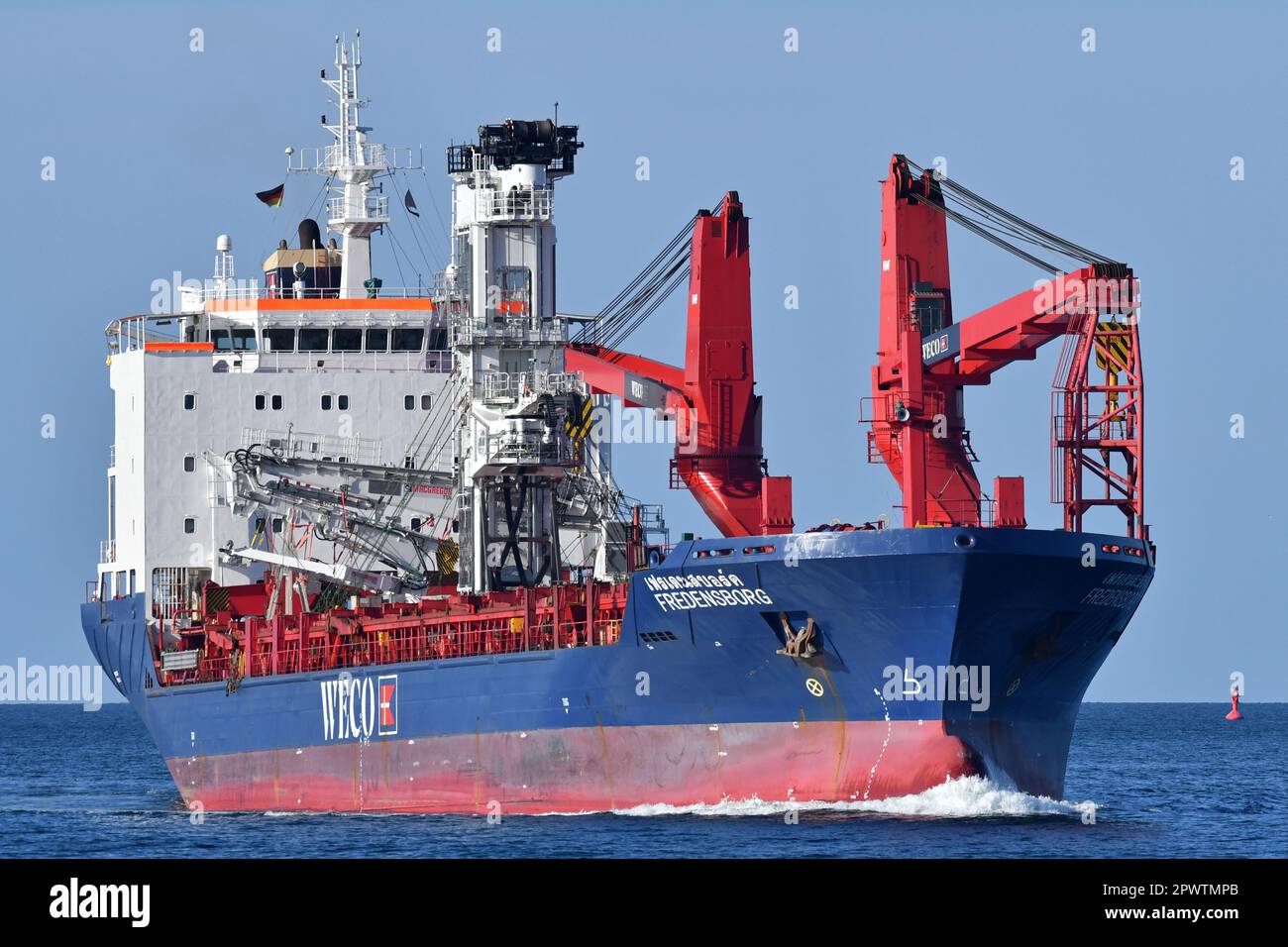 General cargo Ship FREDENSBORG at the Kiel Fjord Stock Photo