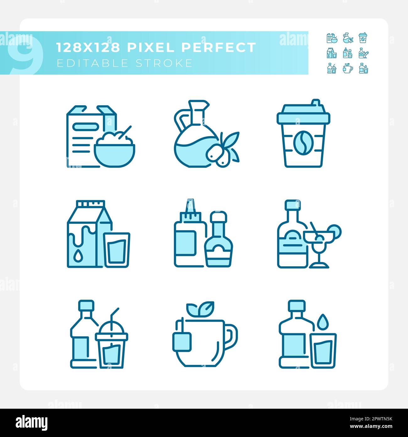 Grocery shopping pixel perfect blue RGB color icons set Stock Vector ...