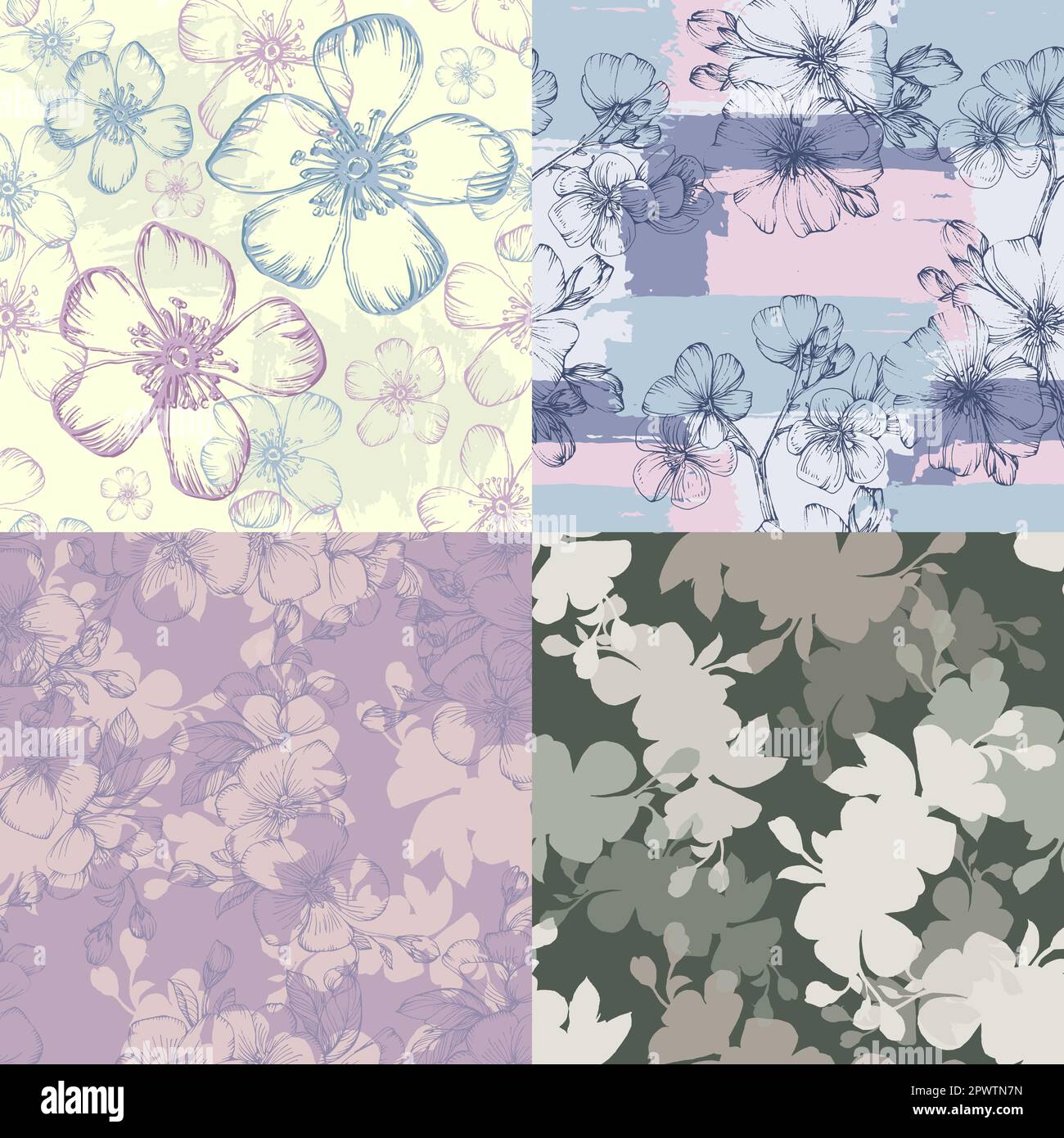 Seamless pattern with cherry tree blossom. Vintage hand drawn vector ...
