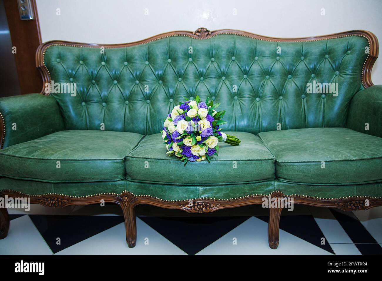 Emerald green on sale leather couch